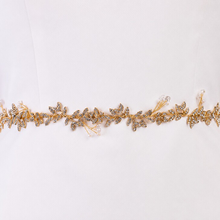 Perfect Bridal Delicate Gold Leaf Crystal & Pearl Bridal Belt