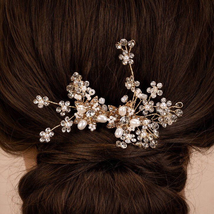 Perfect Bridal Delicate Gold Pearl & Diamante Bridal Hair Comb