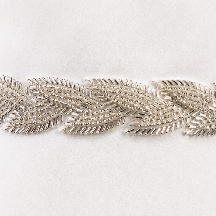 Perfect Bridal Delicate Leaf Shaped Silver Beaded Bridal Belt