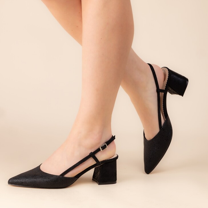 Perfect Bridal Diana Black Snakeskin Slingback Shoes