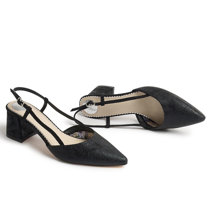 Perfect Bridal Diana Black Snakeskin Slingback Shoes