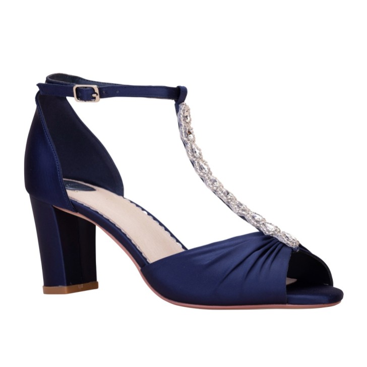 Perfect Bridal Dolly Midnight Satin Blockabsatz Diamante T-Bar Sandalen