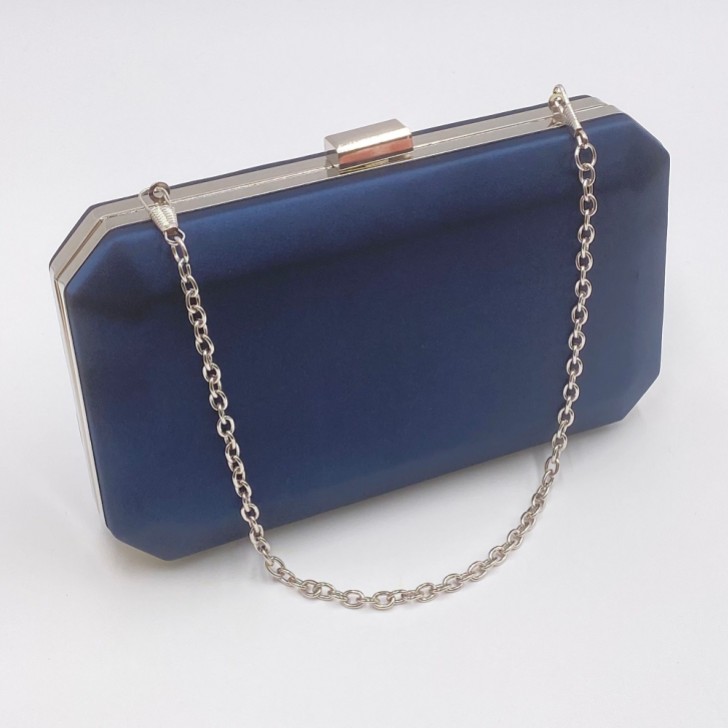 Perfect Bridal Ebony Navy Satin Box Clutch Bag