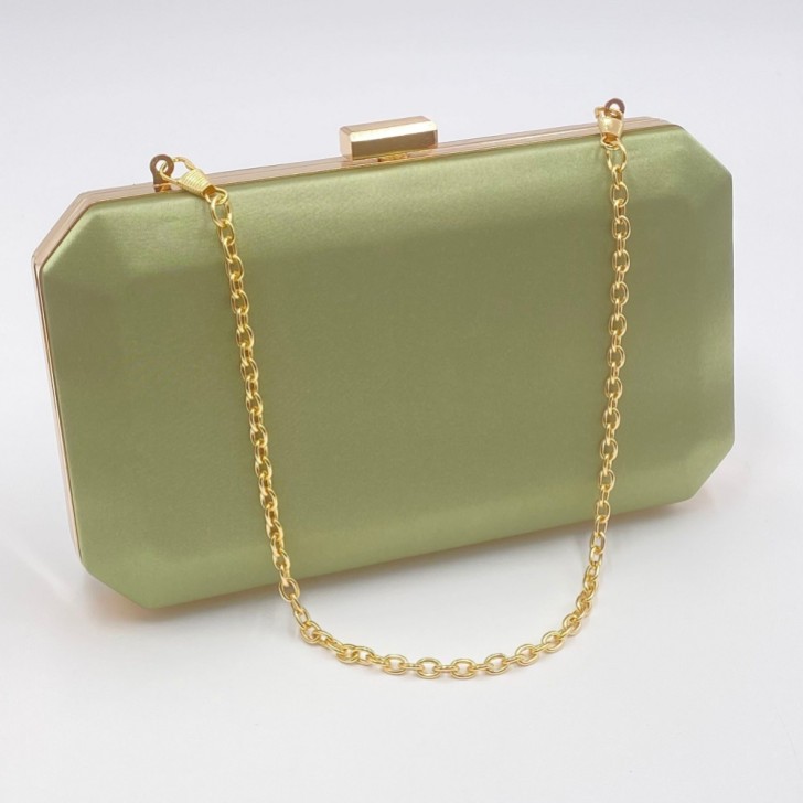 Perfect Bridal Ebony Olive Green Satin Box Clutch Bag