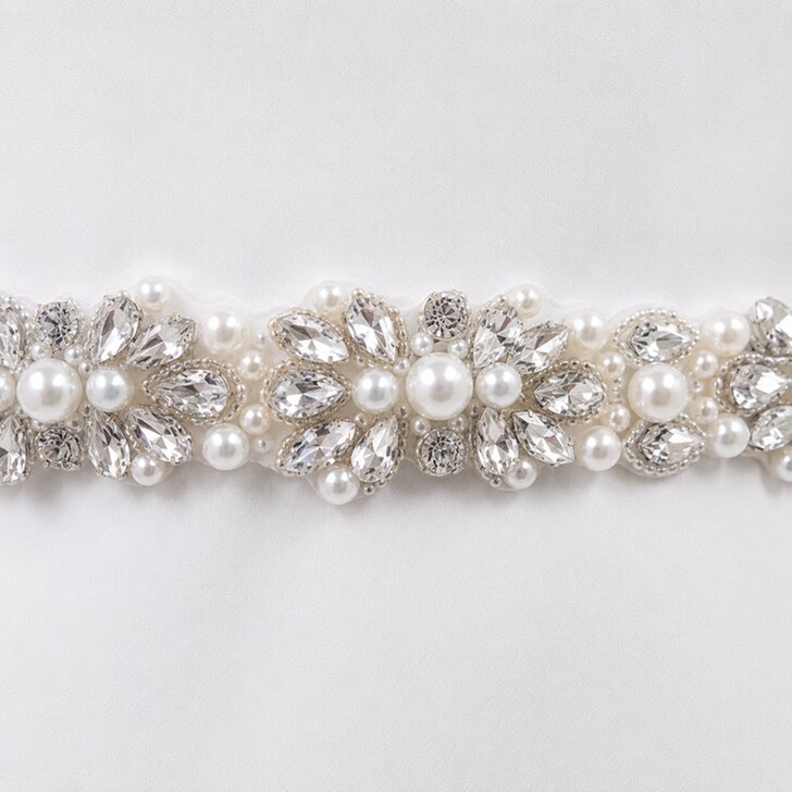 Perfect Bridal Elegant Ivory Satin, Crystal & Pearl Bridal Belt