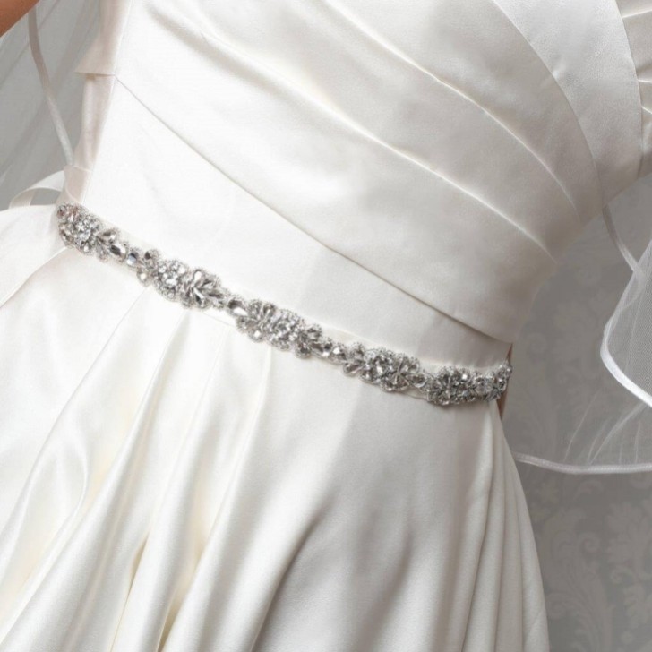 Perfect Bridal Elodie Slim Crystal Embellished Floral Dress Belt