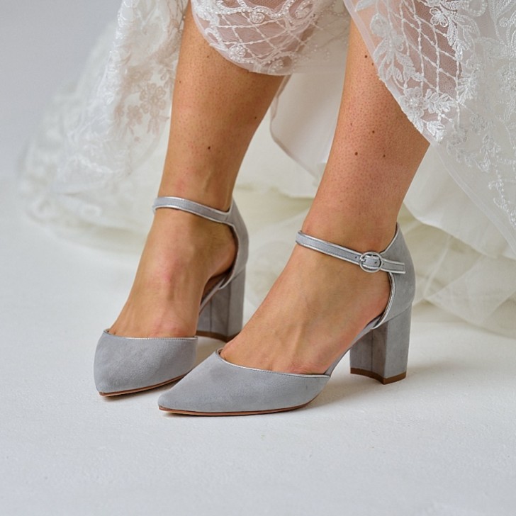 Perfect Bridal Freya Stone Suede Two Part Block Heel Court Shoes