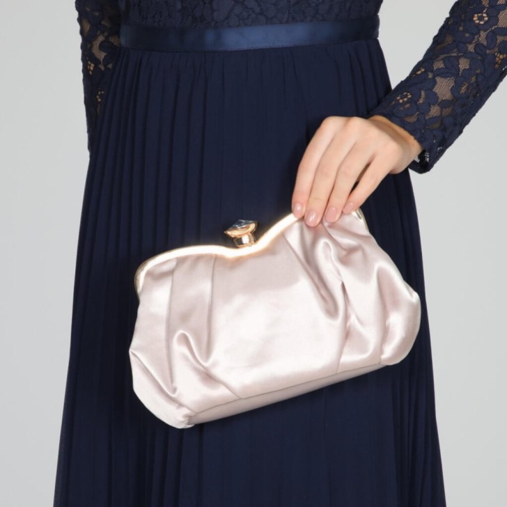 Perfect Bridal Ginger Taupe Satin Clutch Bag with Crystal Clasp