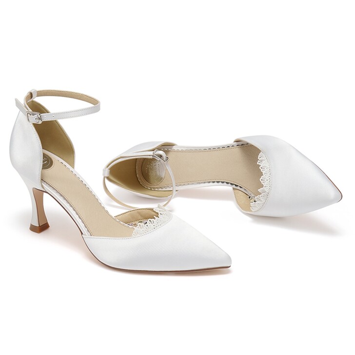 Perfect Bridal Hattie Ivory Satin and Lace Detail Mid Heel Shoes