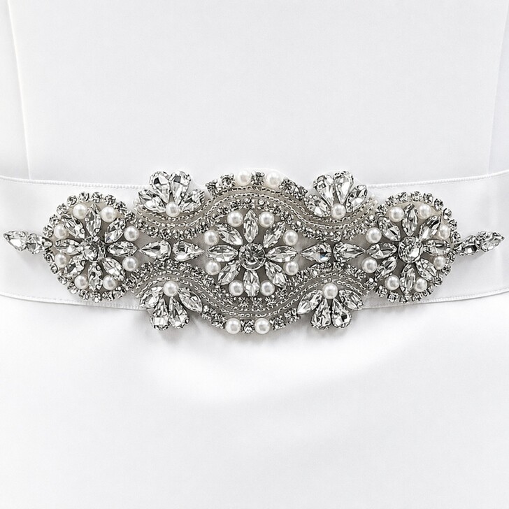 Perfect Bridal Isla Floral Crystal, Pearl and Beaded Dress Belt