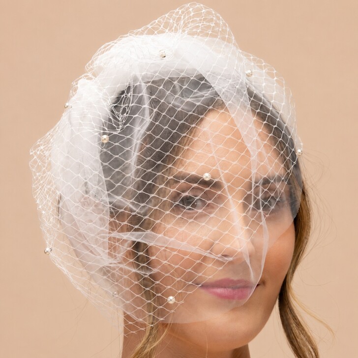 Perfect Bridal Ivory Birdcage Veil Fascinator Headband with Pearl Accents