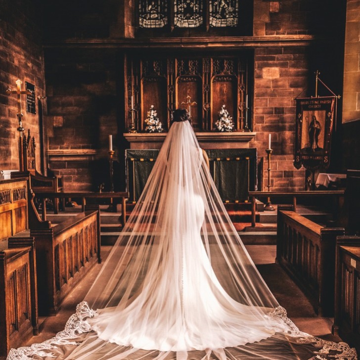Perfect Bridal Ivory Long Single Tier Veil with Lace Train