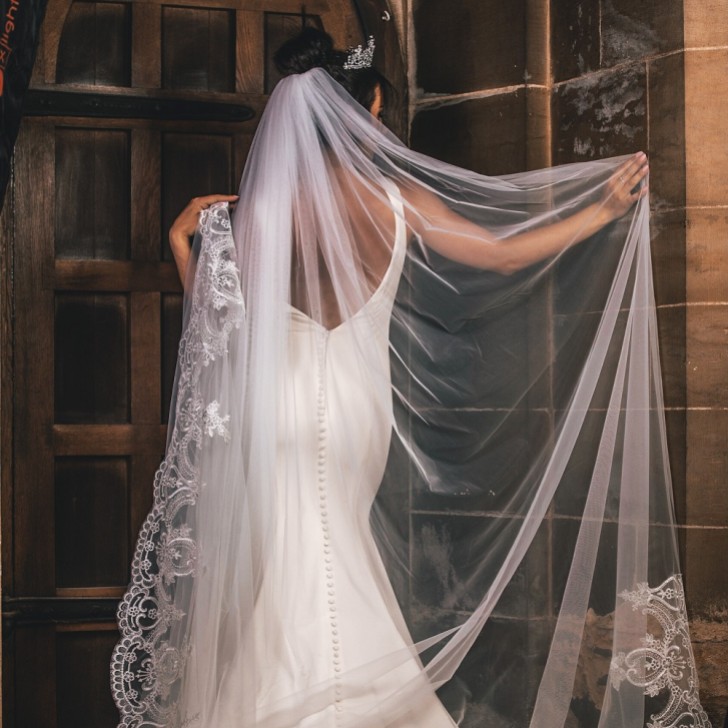 Perfect Bridal Ivory Long Single Tier Veil with Lace Train