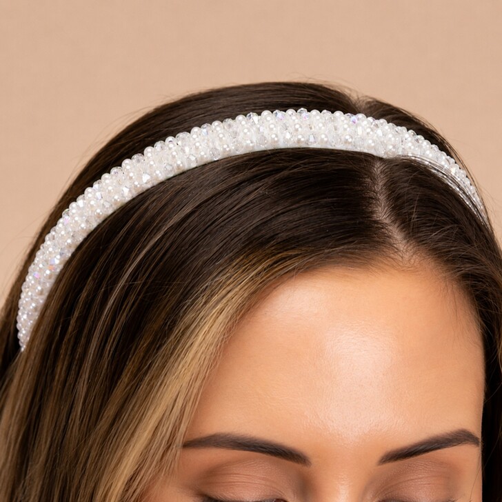 Perfect Bridal Ivory Pearl Crystal  Embellished Padded Headband