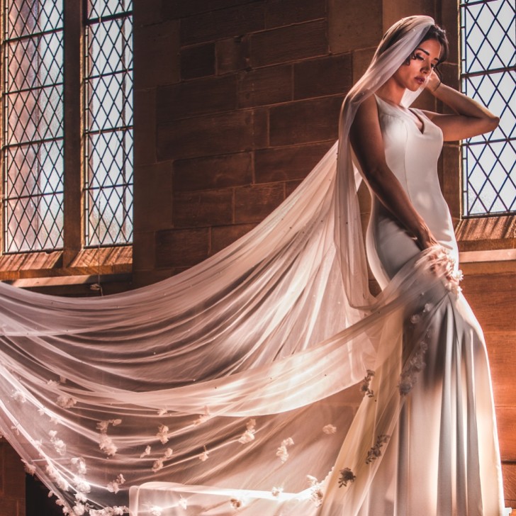 Perfect Bridal Ivory Single Tier 3D Flowers and Pearl Cathedral Veil