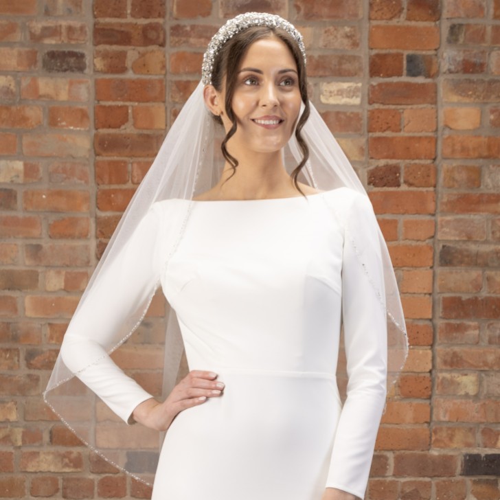 Perfect Bridal Ivory Single Tier Beaded Edge Bridal Veil