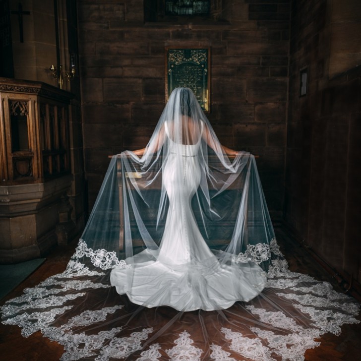 Perfect Bridal Ivory Single Tier Statement Lace Motif Cathedral Veil