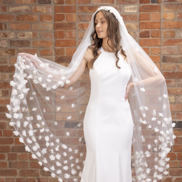 Perfect Bridal Ivory Single Tier 3D Flowers Waltz Length Veil