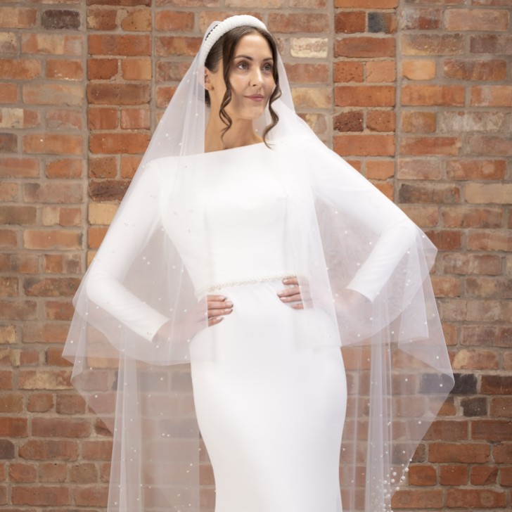 Perfect Bridal Ivory Two Tier Heavily Embellished Pearl Waltz Length Veil