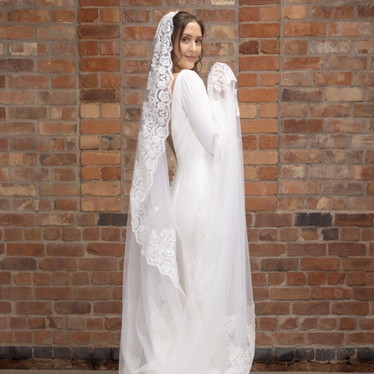 Perfect Bridal Velo da cattedrale in pizzo Mantilla avorio a un solo livello