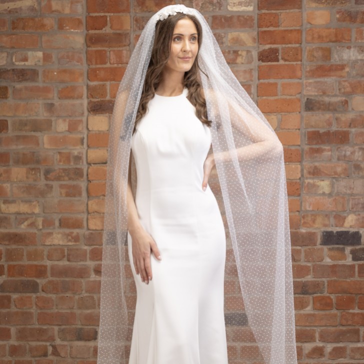 Perfect Bridal Velo avorio a pois a un solo livello, lungo fino a terra