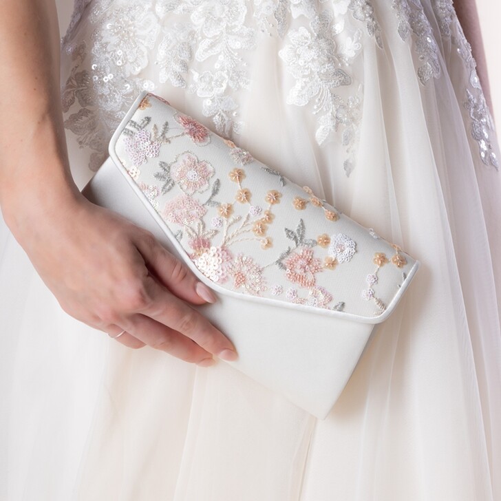 Perfect Bridal Jasmine Ivory and Floral Embroidered Clutch Bag