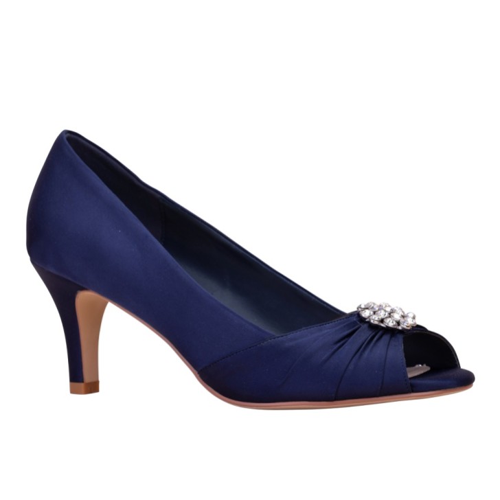 Perfect Bridal Jolene Midnight Satin Peep Toes with Diamante Brooch