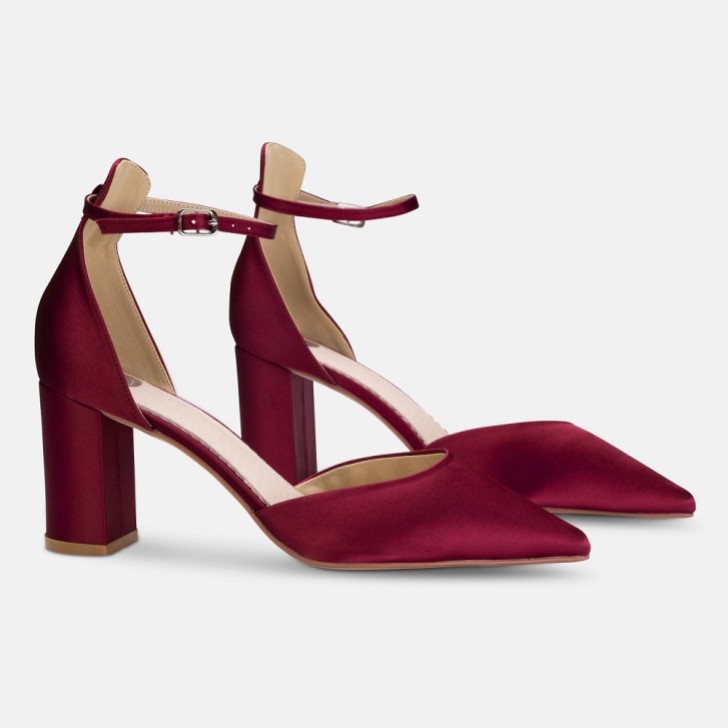 Perfect Bridal Liberty Berry Satin Block Heel Ankle Strap Court Shoes