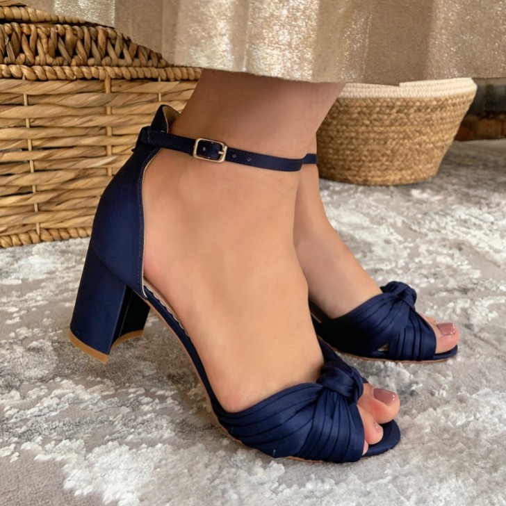 Perfect Bridal Lucinda Midnight Satin Knotted Block Heel Sandals