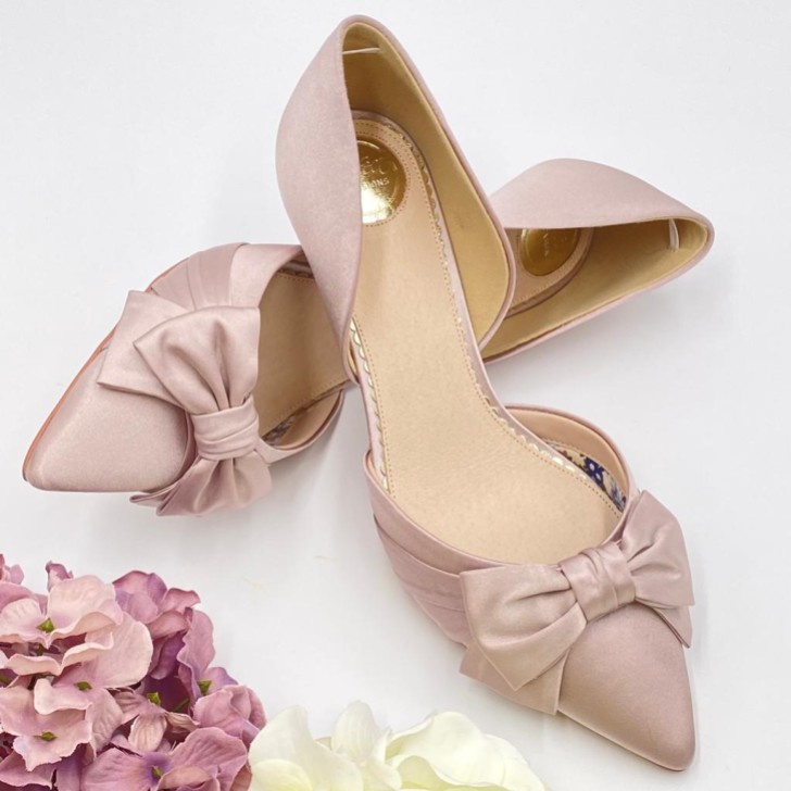 Perfect Bridal Margo Taupe Satin Mid Heel Bow Court Shoes