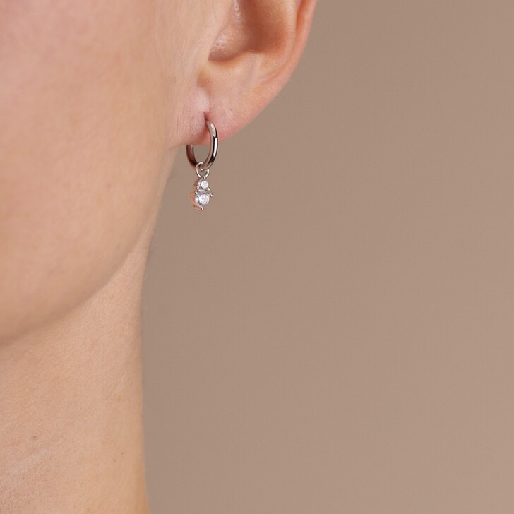 Perfect Bridal Olympia Sterling Silver Hoop Earrings with Cubic Zirconia Drop