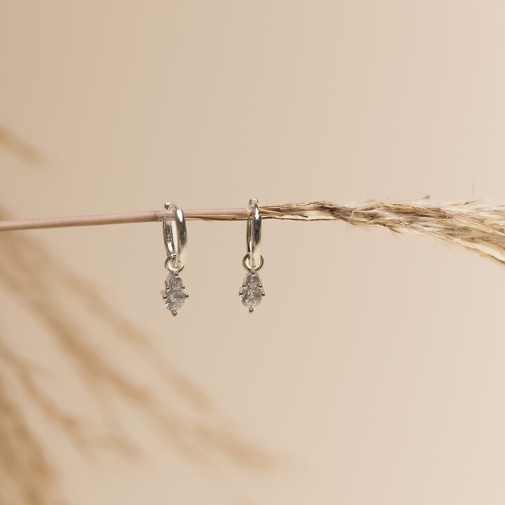 Perfect Bridal Olympia Sterling Silver Hoop Earrings with Cubic Zirconia Drop