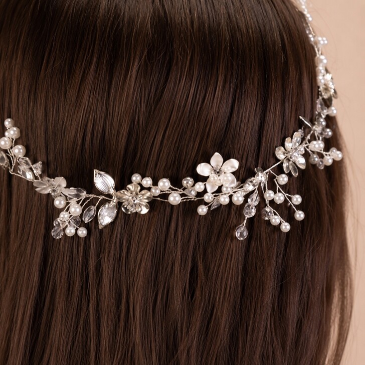 Perfect Bridal Pearl Clear Crystal Leaf Bridal Hair Vine