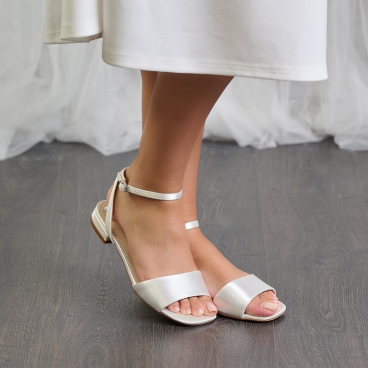 Perfect Bridal Riley Dyeable Ivory Satin Flat Sandals (Wide Fit)