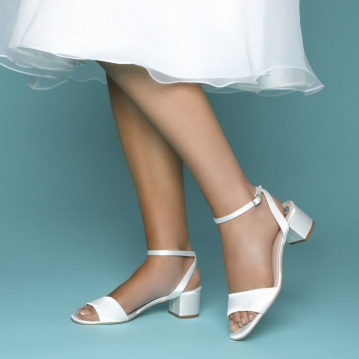 Perfect Bridal Riley Dyeable Ivory Satin Low Block Heel Sandals (Wide Fit)