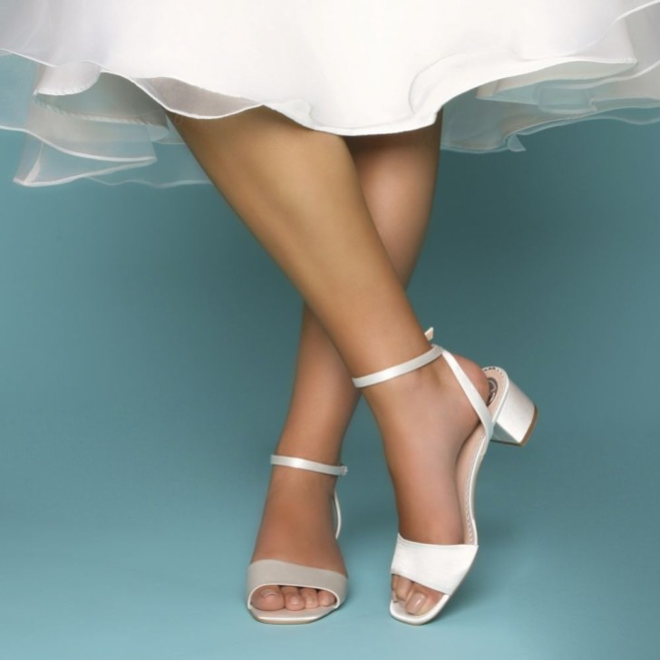 Perfect Bridal Riley Dyeable Ivory Satin Low Block Heel Sandals