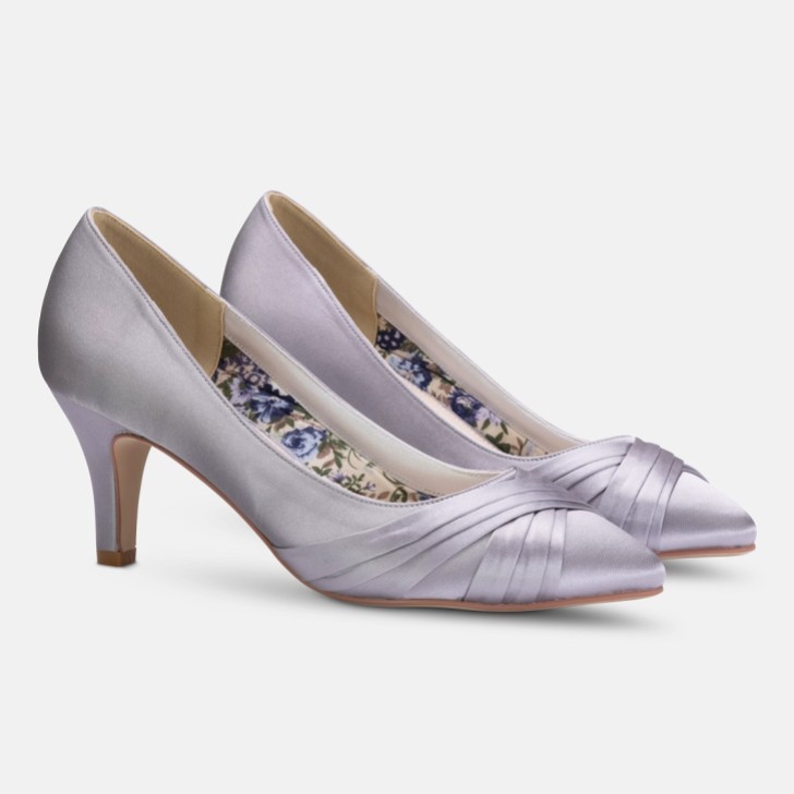 Perfect Bridal Sally Silver Satin Mid Heel Court Shoes