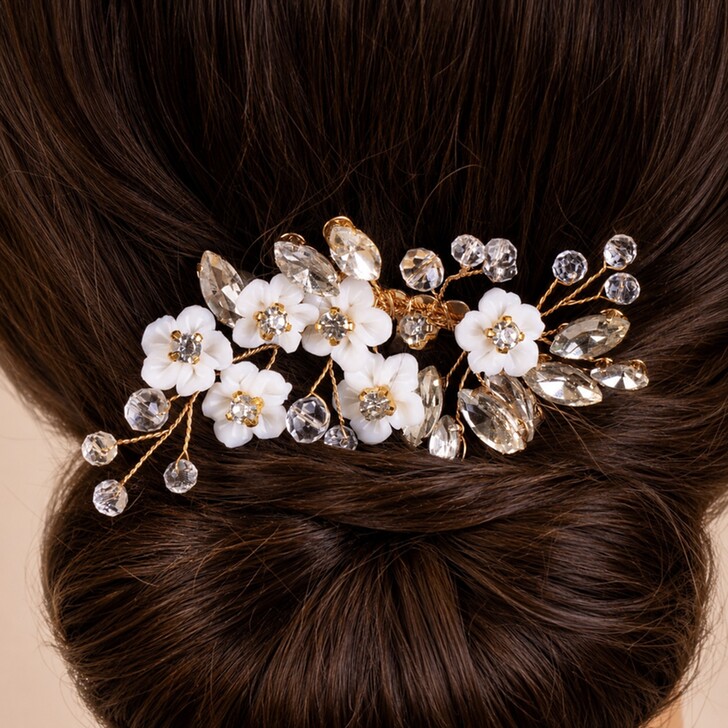 Perfect Bridal Lot de 3 fleurs en céramique ivoire avec peigne et épingles à cheveux ornés de cristaux