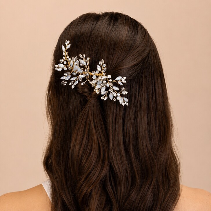 Perfect Bridal Shimmering Silver & Opal Crystal Gold Bridal Hair Comb