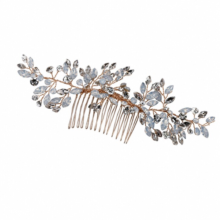Perfect Bridal Shimmering Silver & Opal Crystal Gold Bridal Hair Comb