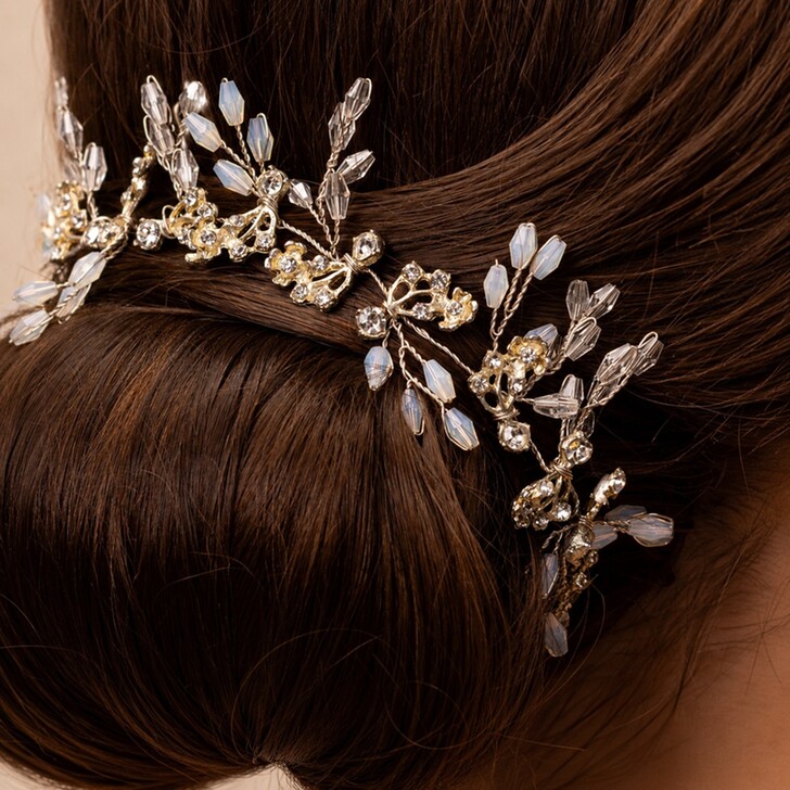 Perfect Bridal Silver & Opal Beaded Floral Crystal Bridal Hair Vine