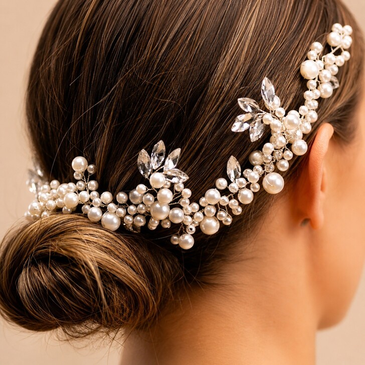 Perfect Bridal Silver Crystal & Pearl Bridal Hair Vine