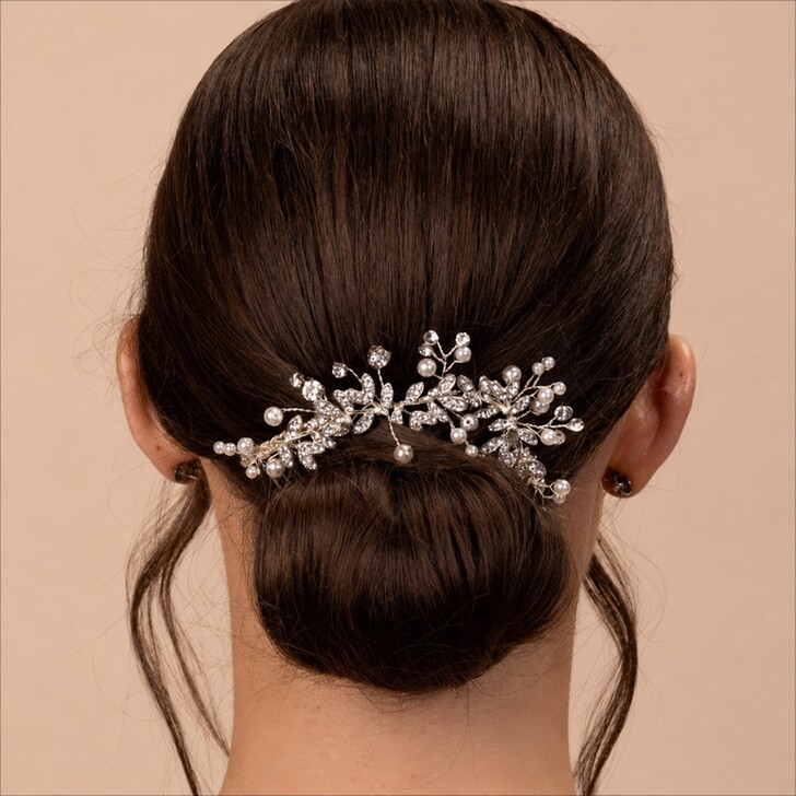 Perfect Bridal Silver Crystal Embellished Leaf Design Bridal Hair Comb
