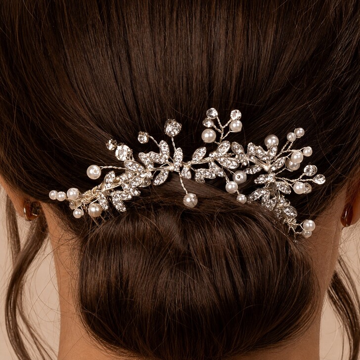 Perfect Bridal Silver Crystal Embellished Leaf Design Bridal Hair Comb