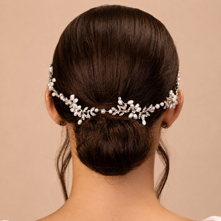 Perfect Bridal Silver Pearl Embellished Crystal Hair Vine