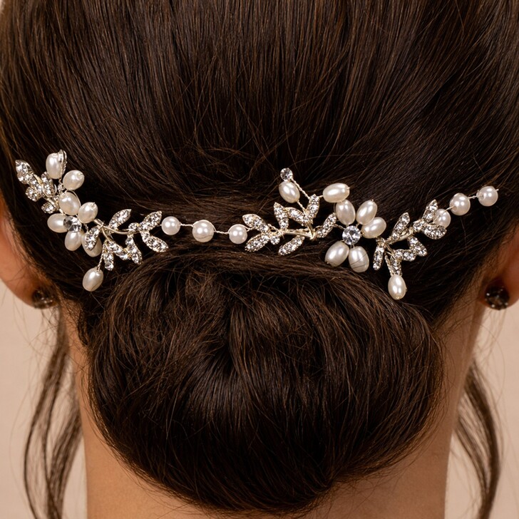 Perfect Bridal Silver Pearl Embellished Crystal Hair Vine