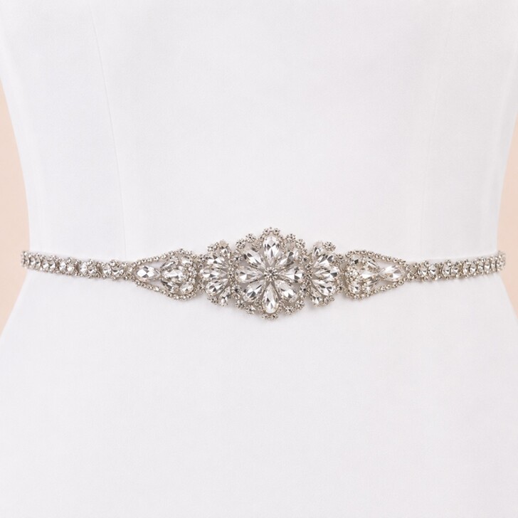 Perfect Bridal Silver Slim Diamante Crystal Bridal Belt