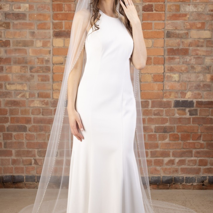 Perfect Bridal Ivory Single Tier Pearl and Crystal Edge Cathedral Veil