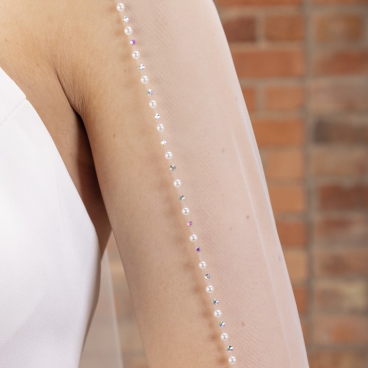 Perfect Bridal Ivory Single Tier Pearl and Crystal Edge Cathedral Veil