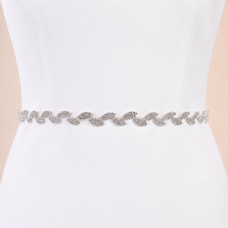 Perfect Bridal Slim Delicate Rhinestone Leaf Bridal Belt